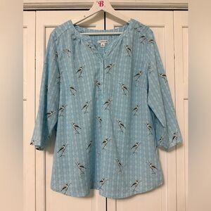 CROFT & BARROW SONGBIRD BLOUSE Earthy Herbalist Aviary Popover XL Lightweight
